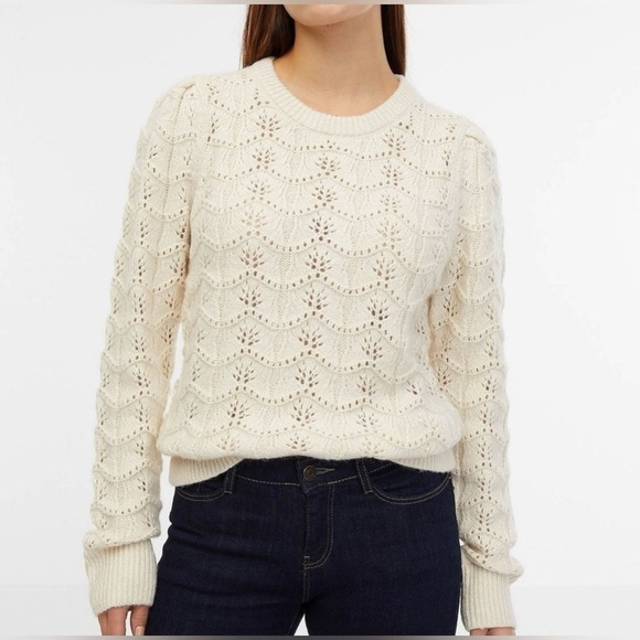 Gap Pointelle Knit Ivory Winter White Wool Alpaca Blend Long Sleeve Crewneck - Picture 1 of 11